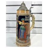 German beer stein w/metal lid, 10 in, musical O