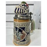 German beer stein w/metal lid, 8 in tall, Gerz