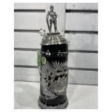 German beer stein w/decorative lid, dark blue &