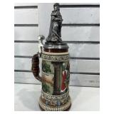 German beer stein w/metal lid, 15 in tall, COA