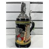 German beer stein w/metal lid, genuine coins,