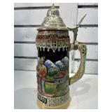 Christmas 1971 German beer stein w/lid, 8 in tall