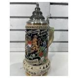 German King beer stein with zinn lid, 8 in tall