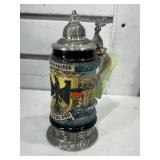 German beer stein w/metal lid, 5 in tall, E