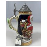 German Christmas beer stein w/metal lid, 8 in