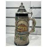 German beer stein w/metal lid 10 in tall