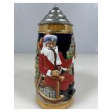 German Christmas beer stein w/metal lid, 8 in