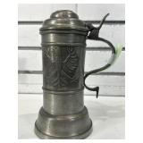 German beer stein w/metal lid, 8 in tall
