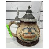 German beer stein w/metal lid, 5 in tall, c