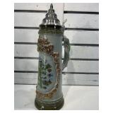 German beer stein w/metal lid, 15 in tall