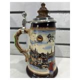 German beer stein w/metal lid 8 in tall, LE