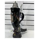 German boot horn beer stein w/metal lid, eagles on