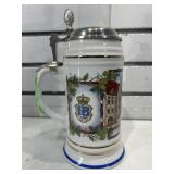 German beer stein w/metal lid 8 in tall, LE