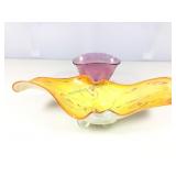 Hand blown glass vase w/orange & white swirl