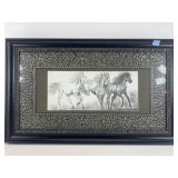 Signed Pencil Drawing Of Horses 30x18