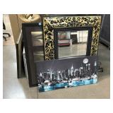 Mirror w/framed print and print in canvas,