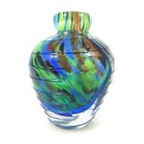 Handblown glass vase, multicolored 5 in tall