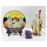 Geode, Brazil, Asian figure statue, marking on