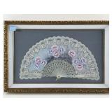 Framed painted hand fan 15x23 in