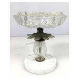 Oberglass vtg crystal compote dish w/brass &