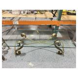 Metal coffee table w/glass top, 59x29x15in