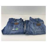 2 pair Wrangler distressed denim jeans size 38x33