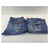 2 pair Wranger distressed denim jeans 38x33