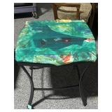 Glass top metal base patio table 24x24