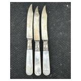 3 Sterling Silver Wrap And Pearl Handle Knives, Tw
