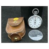 Vtg Heuer Trackmate Stop Watch W/leather Pouch,