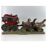 Ceramic stage coach w/driver & horses statue