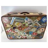 Vtg Luggage w/travel stickers, some damage on