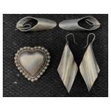 Sterling Silver Earrings & Brooch, Tw 42g