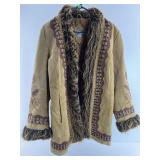 Vtg Massini Suede Embroidered Faux Fur Trimmed