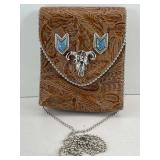 Vtg Nina Arjani Tooled Leather Crossbody Bag