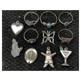 Sterling Silver Charms And Rings, Tw 15.2g, Sz 4,