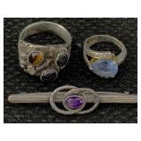 Sterling Silver Rings & More, Tw 23g, Sz 4.75 &