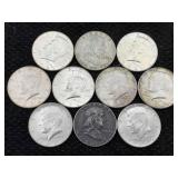 10 Silver Half Dollars Incl. Benjamin & Jfk, Tv $5
