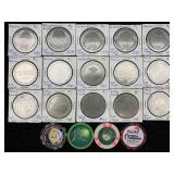 15 Metal Casino Tokens & 4 Regular Casino Chips