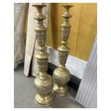 Metal Brass ornate candle holders, 29in