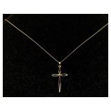 14k Gold Necklace W/cross, Tw 1.9g, Sz 18in Long