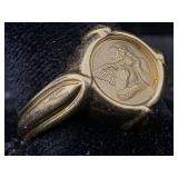 14k Gold Ring W/cherub, Tw 5.4g, Sz 6