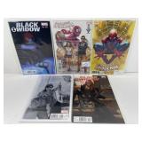 5 Marvel Comic Books, Spider-Man & Black Widow
