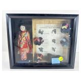Japanese hair style doll in shadow box display.