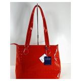 Orange leather arcadia Fashion handbag purse.