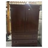 Wood armoire w/2 drawers and doors, 39x21x60in