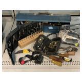 Metal toolbox with contents, roll up tool set,