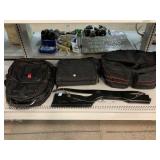 Backpack, messenger bag, duffle. Wood display