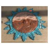Painted plaster sun. Some damage. 22in