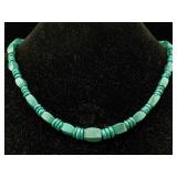 Turquoise Necklace W/silver Clasp, Sz 17.5in Long